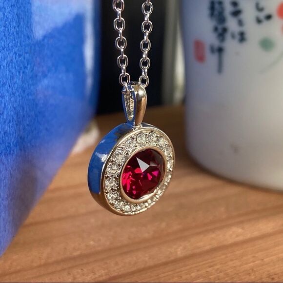 Ruby Halo Necklace with Swarovski Crystals - Picture 11 of 13